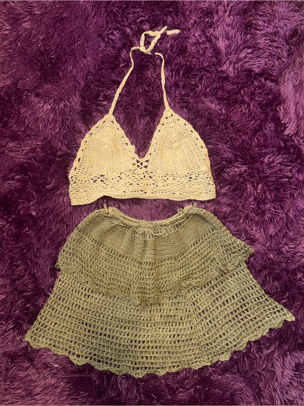 Forest green crochet halter skirt set rave festival fairy ready